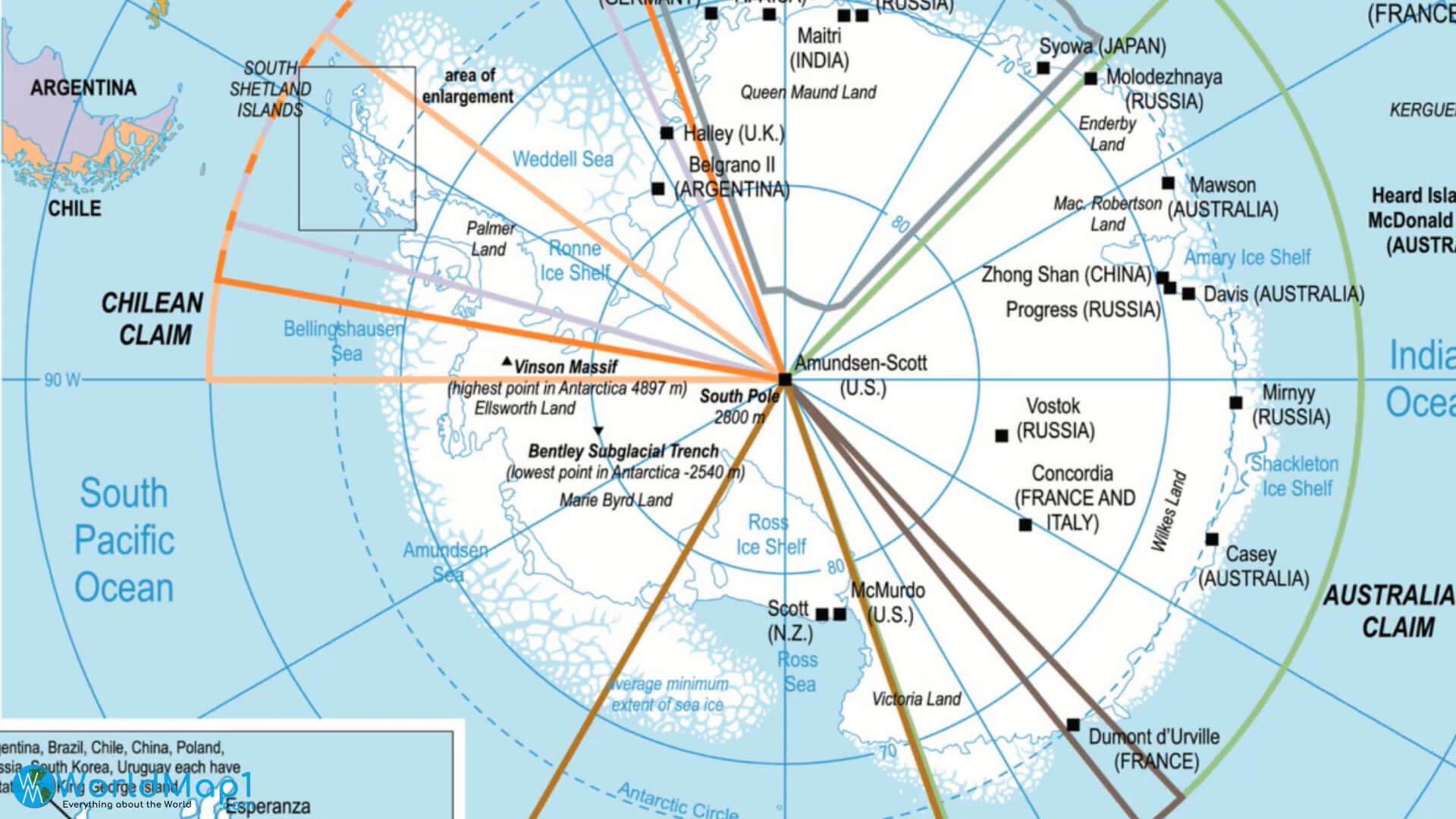 Antarctica and South Pacific Ocean Map